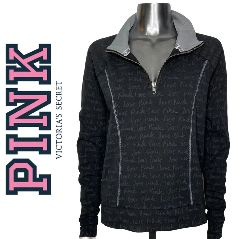 🛍️3/$40 Pink Victoria’s Secret Yoga Black Logo Pullover Sweatshirt  Size Small